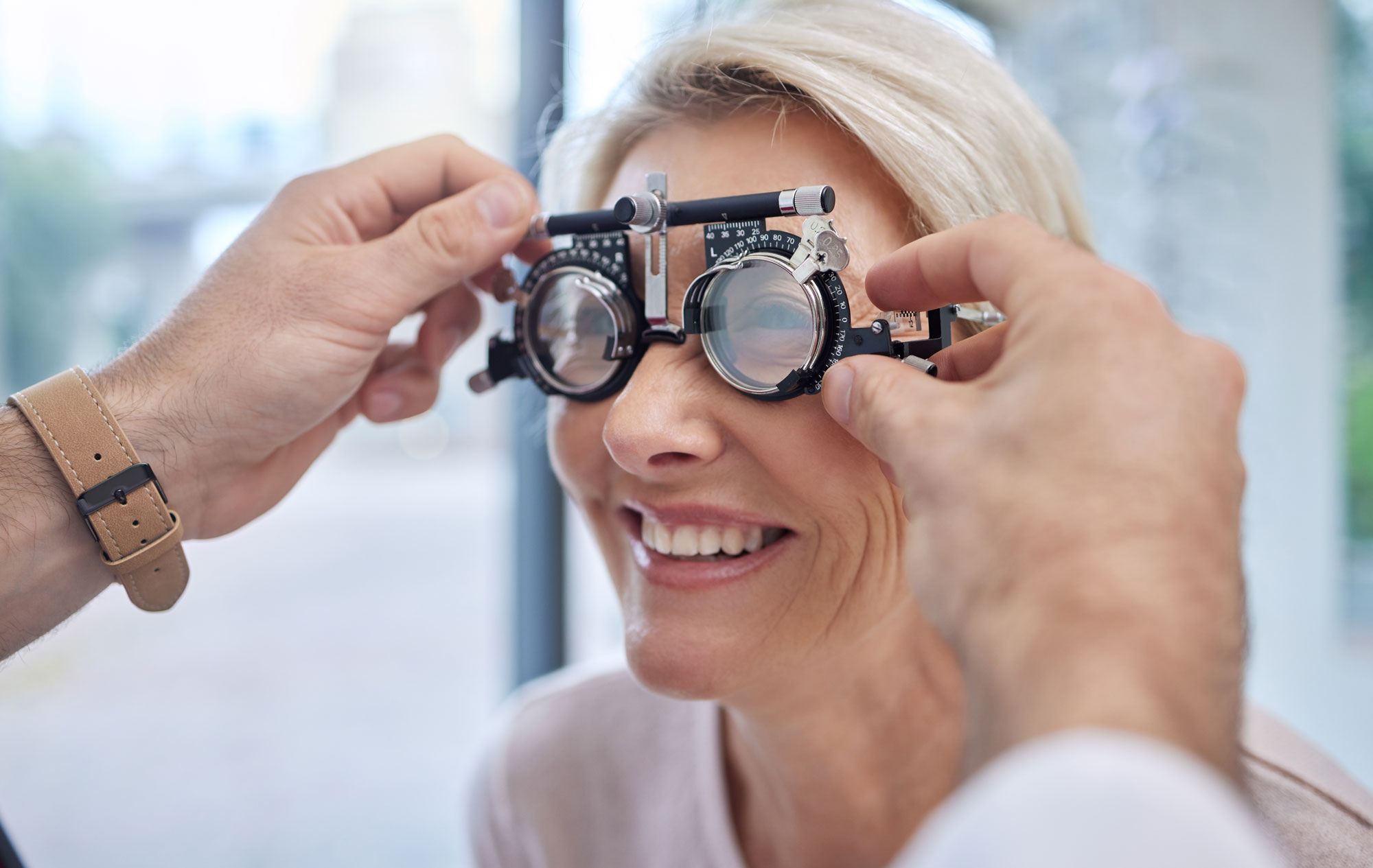 Woman having her eyes examined