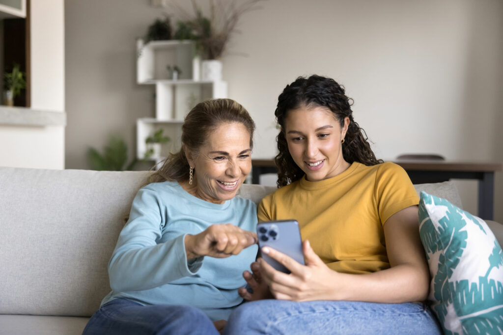 two generations of women at home